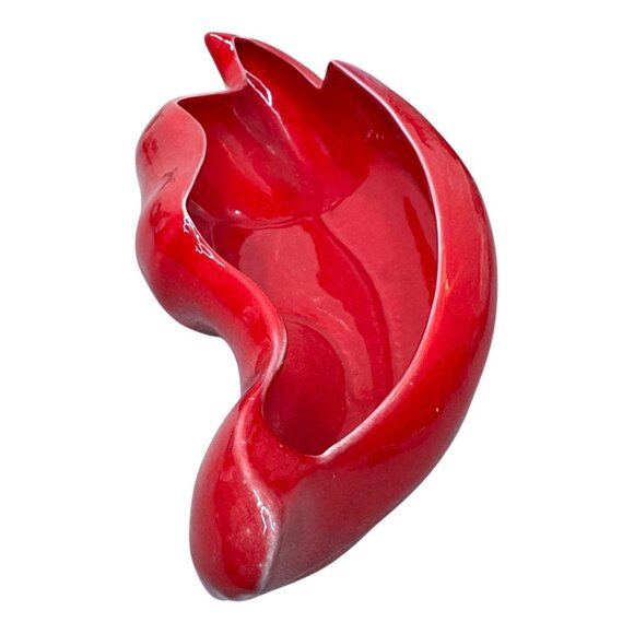 Vintage California Pottery Large Console Bowl Red Chili Pepper Lips Smile 16" - Picture 3 of 9